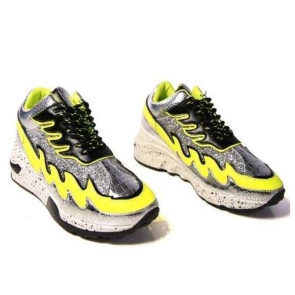 Vicious Heeled Fashion Sneakers in Silver & Lime - Picture 7 of 9